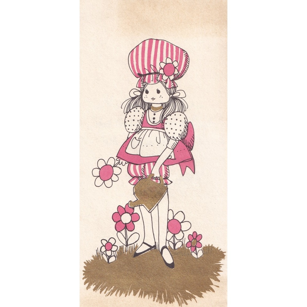 Vintage 1960s Girl Gardener Card Gold Foil Mid Century Retro Kitsch